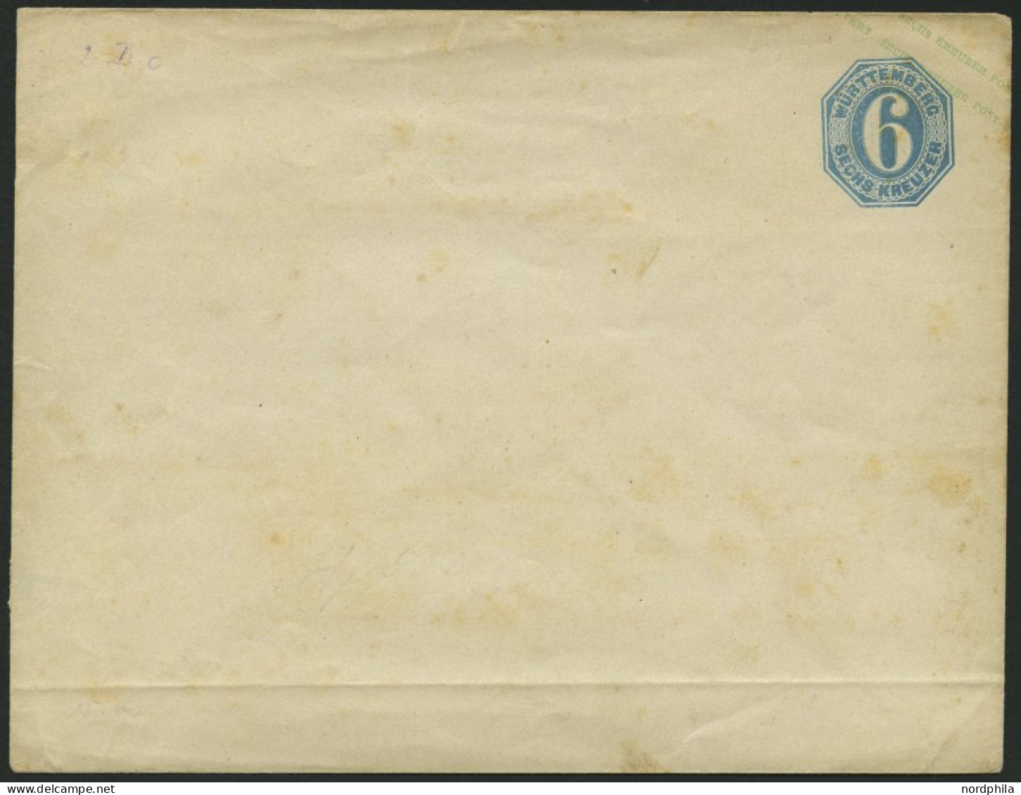 WÜRTTEMBERG U 2IAb BRIEF, 1862, 6 Kr. Hellblau, Großer Unregelmäßiger Überdruck, Klappenstempel 1, Format A, Ungebraucht - Autres & Non Classés