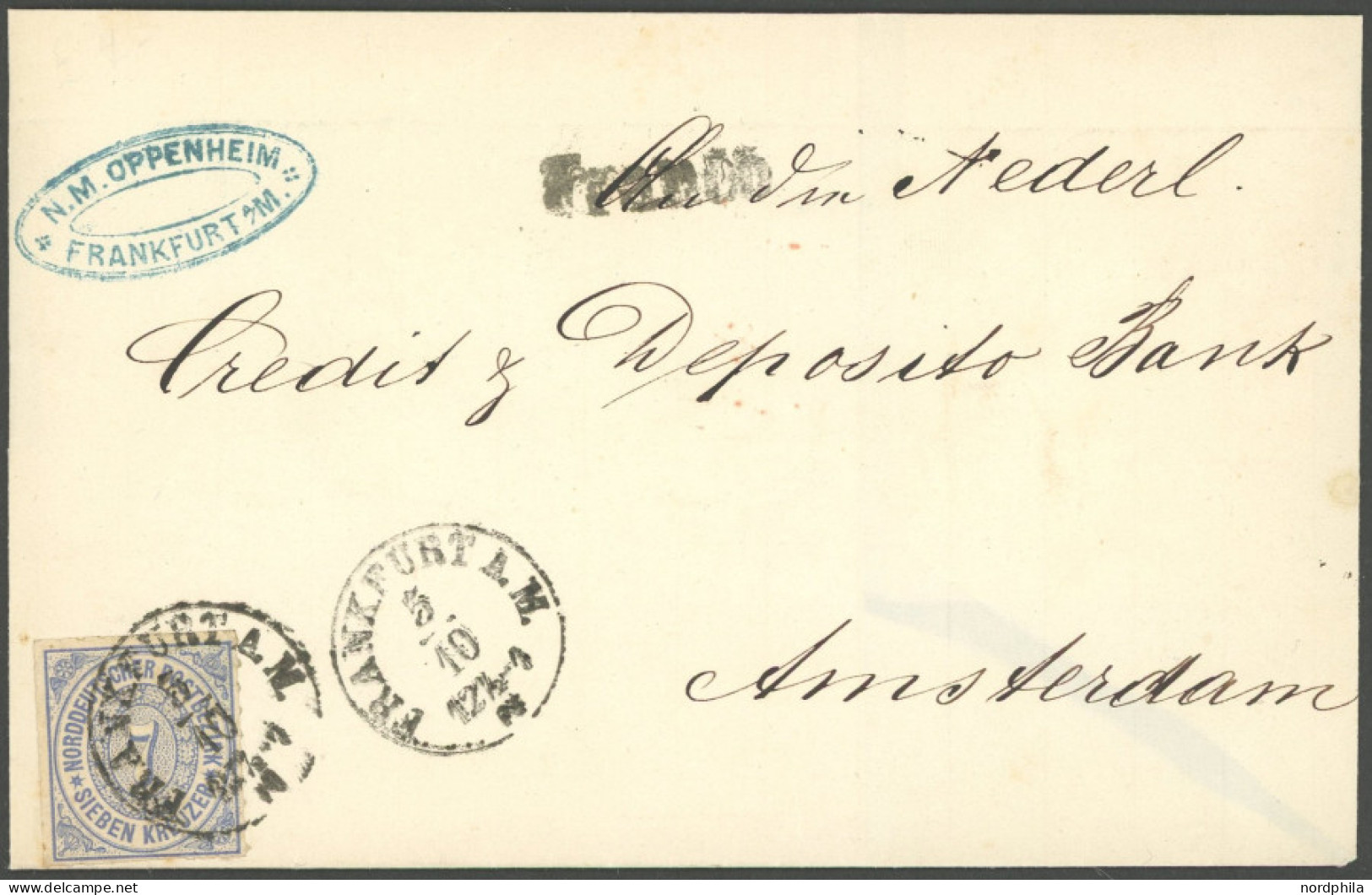 NDP 10 BRIEF, 1868, 7 Kr. Blau, Einzelfrankatur Auf Brief Von FRANKFURT A.M. Nach Amsterdam, Pracht - Autres & Non Classés