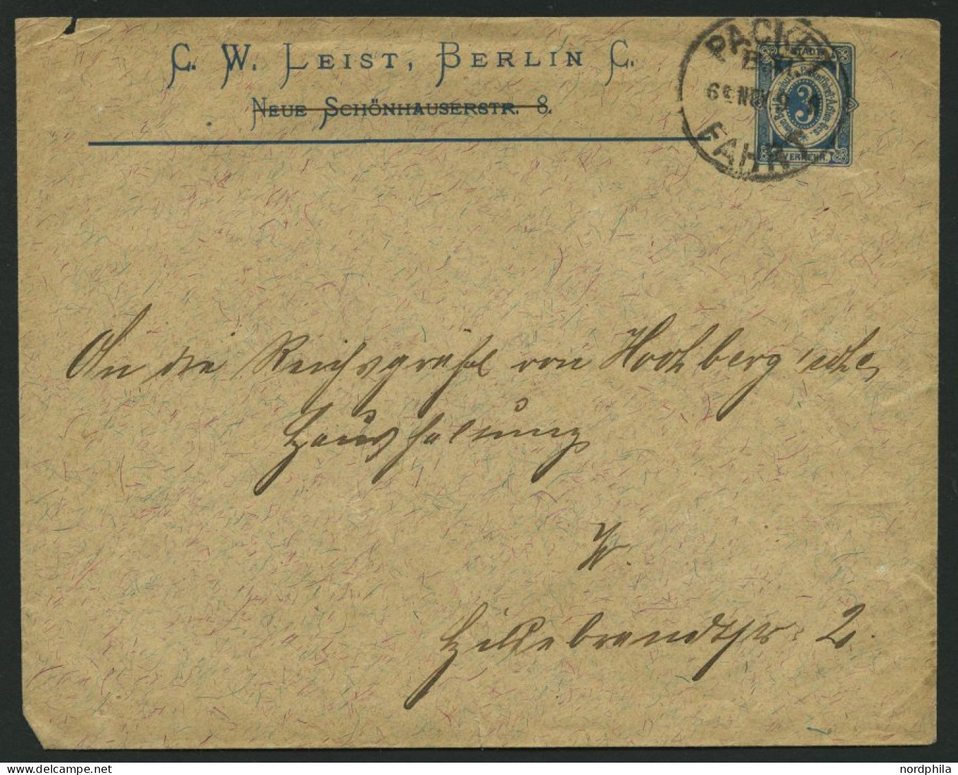 BERLIN B U BRIEF, PACKETFAHRT GESELLSCHAFT: 1893, 3 Pf. Blau, Privater Ganzsachenumschlag Von C.W. Leist, Bedarfsbrief,  - Private & Lokale Post