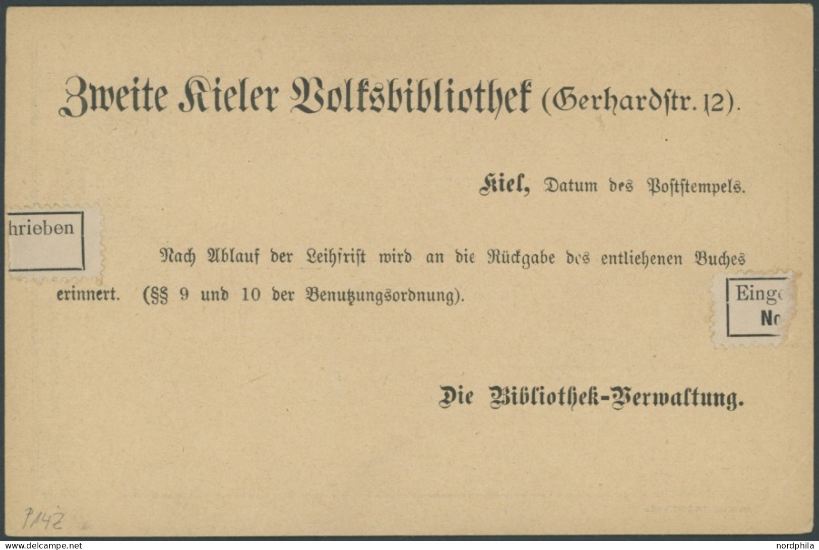 KIEL A P 14Z BRIEF, COURIER: 1900, 2 Pf. Grün Mit Rückseitigem Zudruck Zweite Kieler Volksbibliothek, Stempel 31.3.00, B - Private & Lokale Post