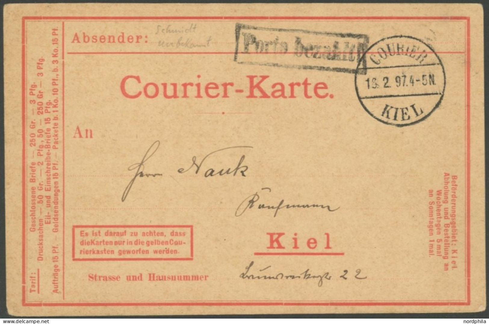 KIEL A BRIEF, COURIER: Ca. 1893-1900, Umfangreiche Ganzsachensammlung Mit 71 Postkarten, 12 Kartenbriefen Und 7 Umschläg - Postes Privées & Locales