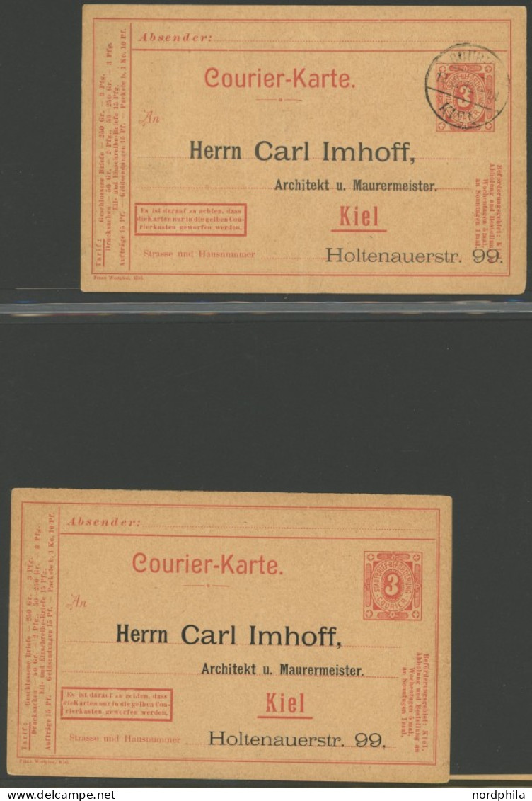 KIEL A BRIEF, COURIER: Ca. 1893-1900, Umfangreiche Ganzsachensammlung Mit 71 Postkarten, 12 Kartenbriefen Und 7 Umschläg - Postes Privées & Locales