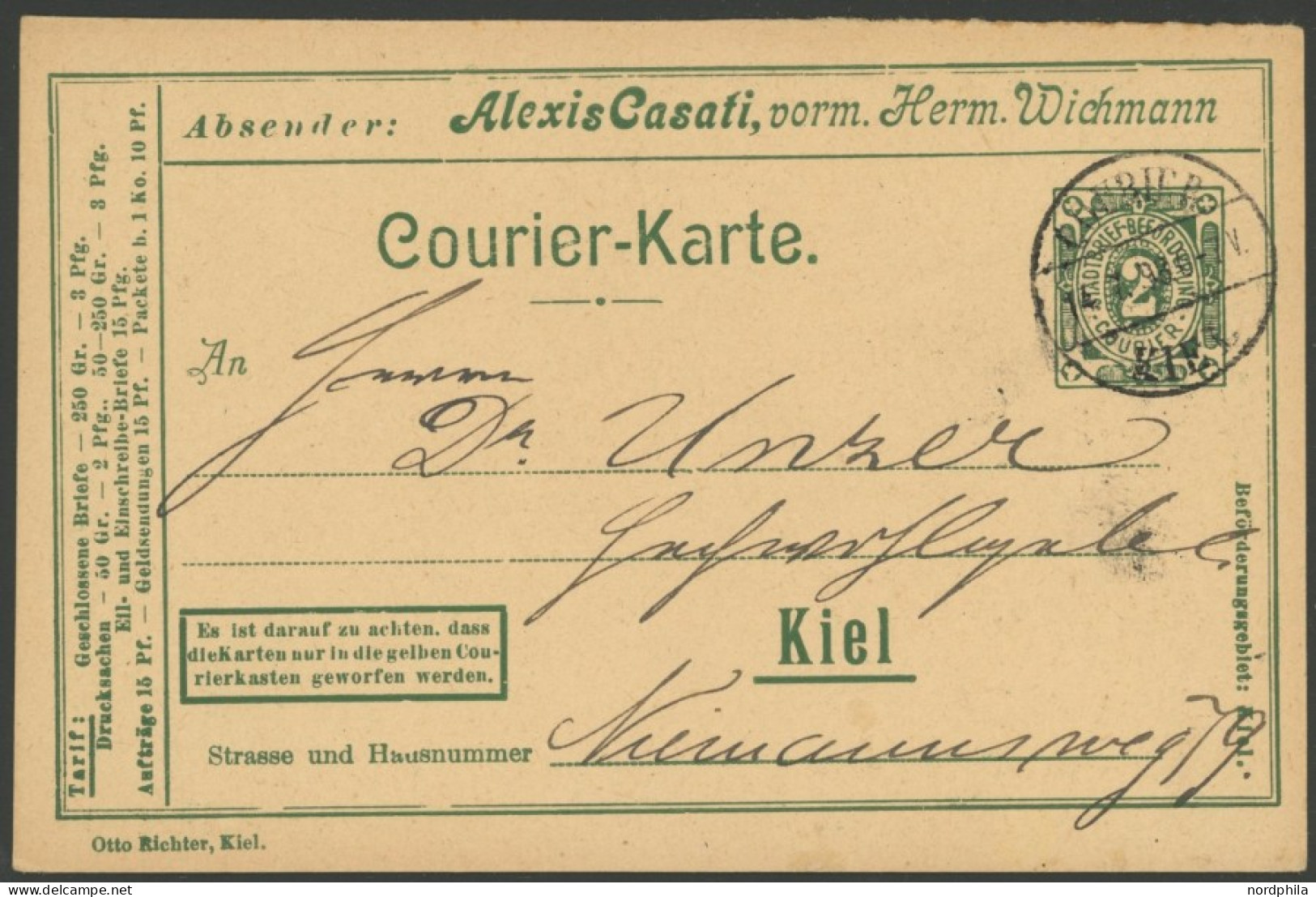 KIEL A BRIEF, COURIER: Ca. 1893-1900, Umfangreiche Ganzsachensammlung Mit 71 Postkarten, 12 Kartenbriefen Und 7 Umschläg - Private & Lokale Post