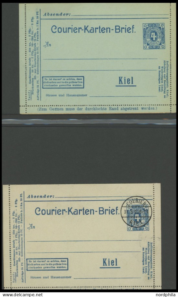 KIEL A BRIEF, COURIER: ca. 1893-1900, umfangreiche Ganzsachensammlung mit 71 Postkarten, 12 Kartenbriefen und 7 Umschläg