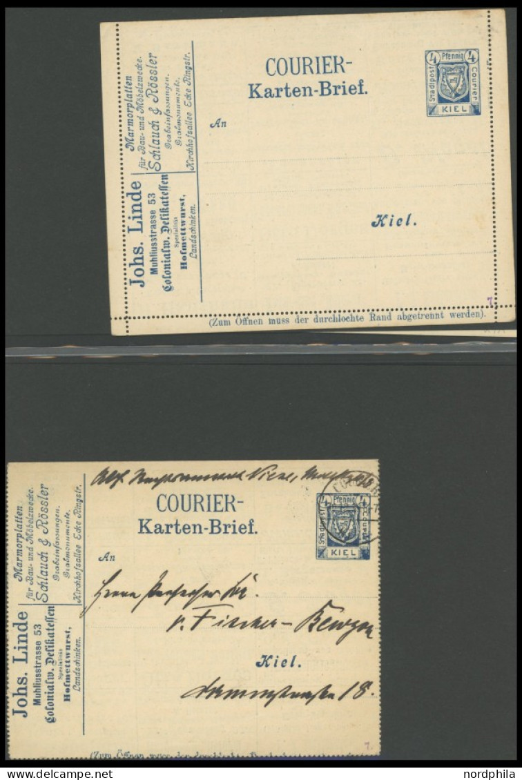 KIEL A BRIEF, COURIER: ca. 1893-1900, umfangreiche Ganzsachensammlung mit 71 Postkarten, 12 Kartenbriefen und 7 Umschläg