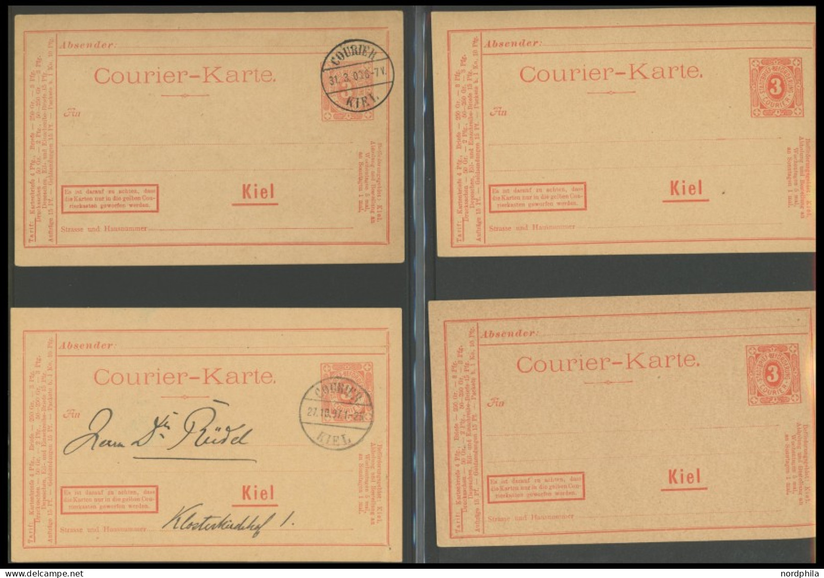 KIEL A BRIEF, COURIER: ca. 1893-1900, umfangreiche Ganzsachensammlung mit 71 Postkarten, 12 Kartenbriefen und 7 Umschläg