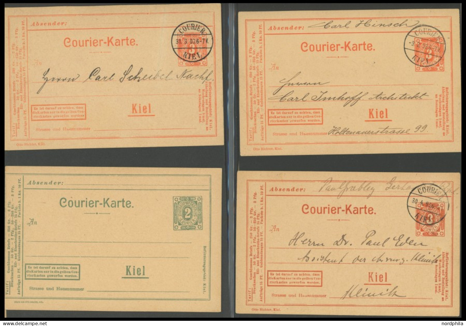 KIEL A BRIEF, COURIER: ca. 1893-1900, umfangreiche Ganzsachensammlung mit 71 Postkarten, 12 Kartenbriefen und 7 Umschläg