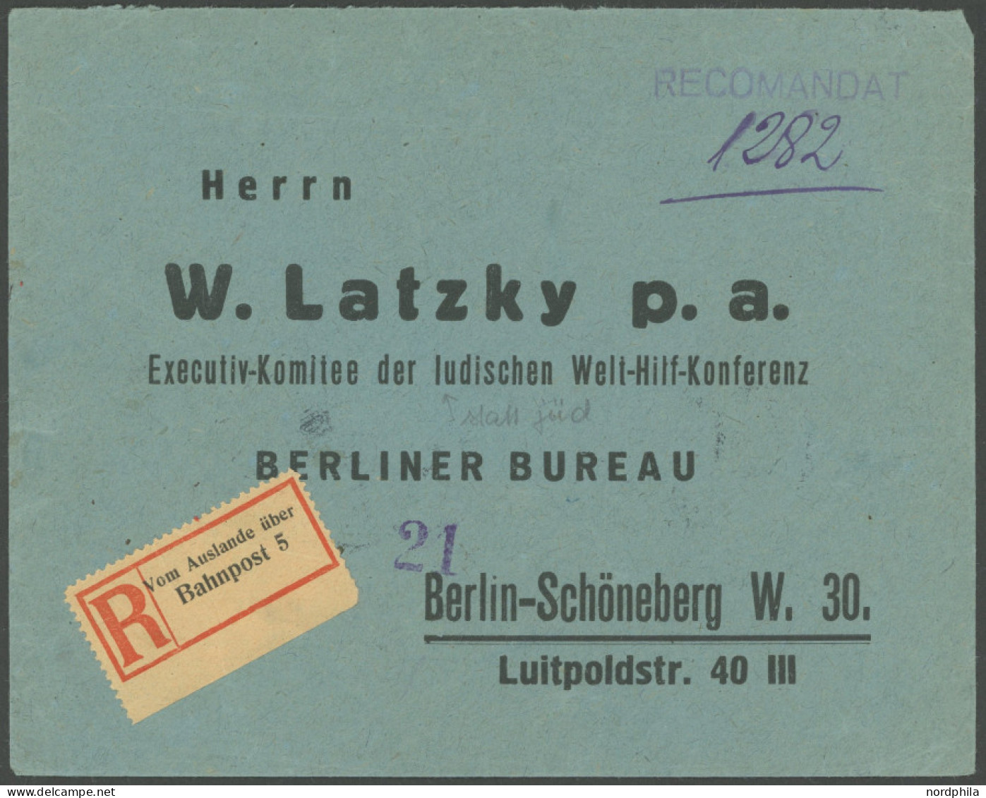 BAHNPOST Vom Auslande über Bahnpost 5, 1922, Auf Firmenbrief Aus Rumänien, Pracht - Maschinenstempel (EMA)