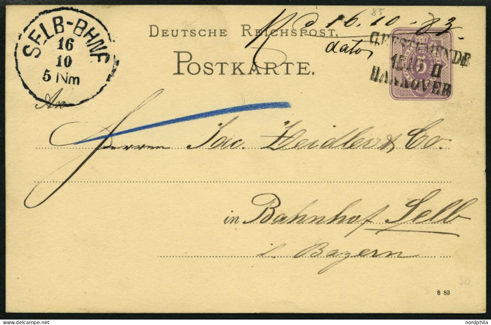 BAHNPOST DR P 12 BRIEF, Geestemünde-Hannover, L3, 1883-1885, Auf Vier 5 Pf. Ganzsachenkarten, Fast Nur Pracht - Maschinenstempel (EMA)