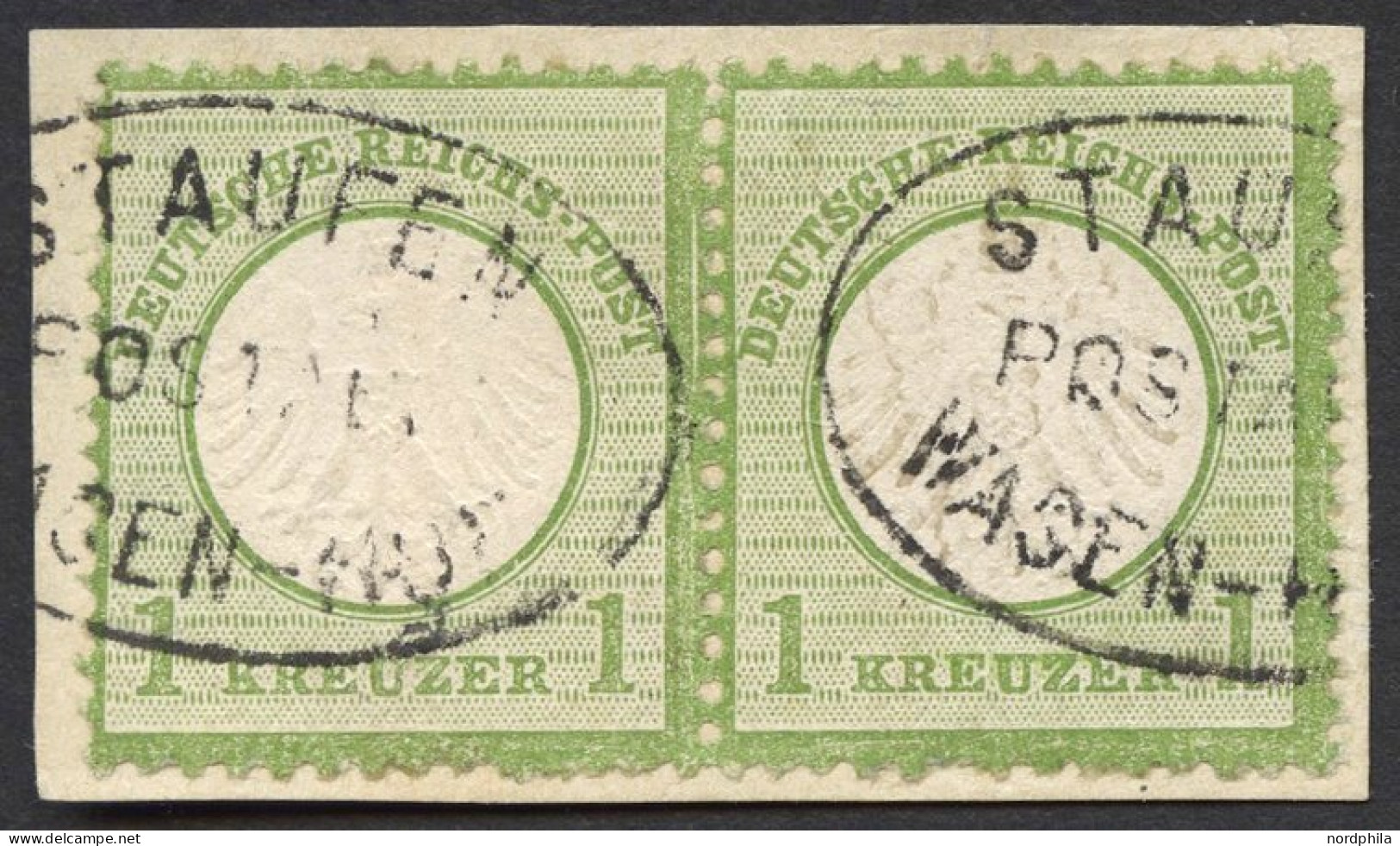 Dt. Reich 7 Paar BrfStk, 1872, 1 Kr. Gelblichgrün Im Waagerechten Paar, Postablagestempel STAUFEN/WASEN-HOF, üblich Gezä - Used Stamps