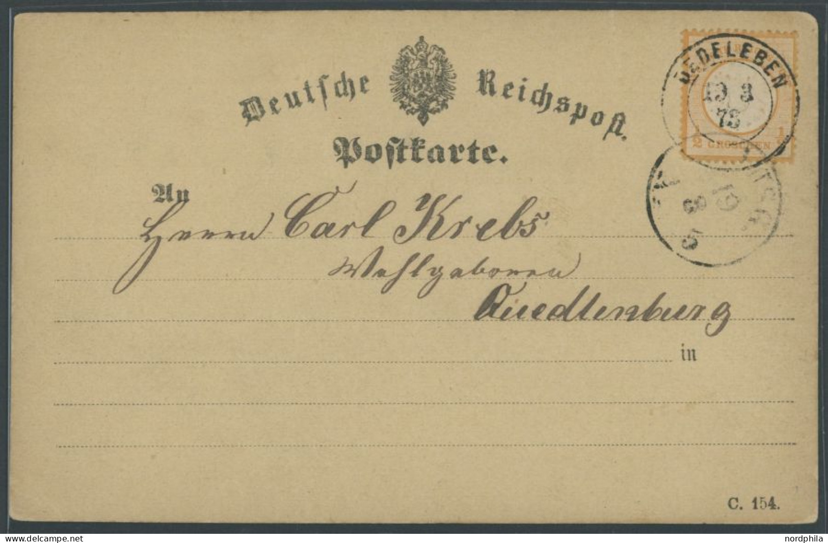 Dt. Reich 18 BRIEF, 1873, 1/2 Gr. Orange Mit K2 DEDELEBEN Auf Postkarte Von ROHRSHEIM Nach Quedlinburg, Pracht - Storia Postale
