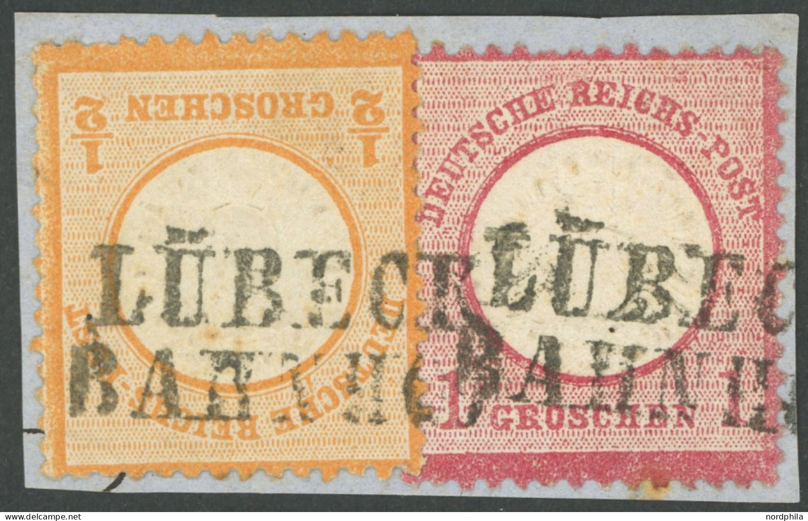 Dt. Reich 18III,19 BrfStk, 1872, 1/2 Gr. Orange Mit Plattenfehler Farbstrich Vom Außenkreis Zum H In DEUTSCHE Mit 1 Gr.  - Andere & Zonder Classificatie