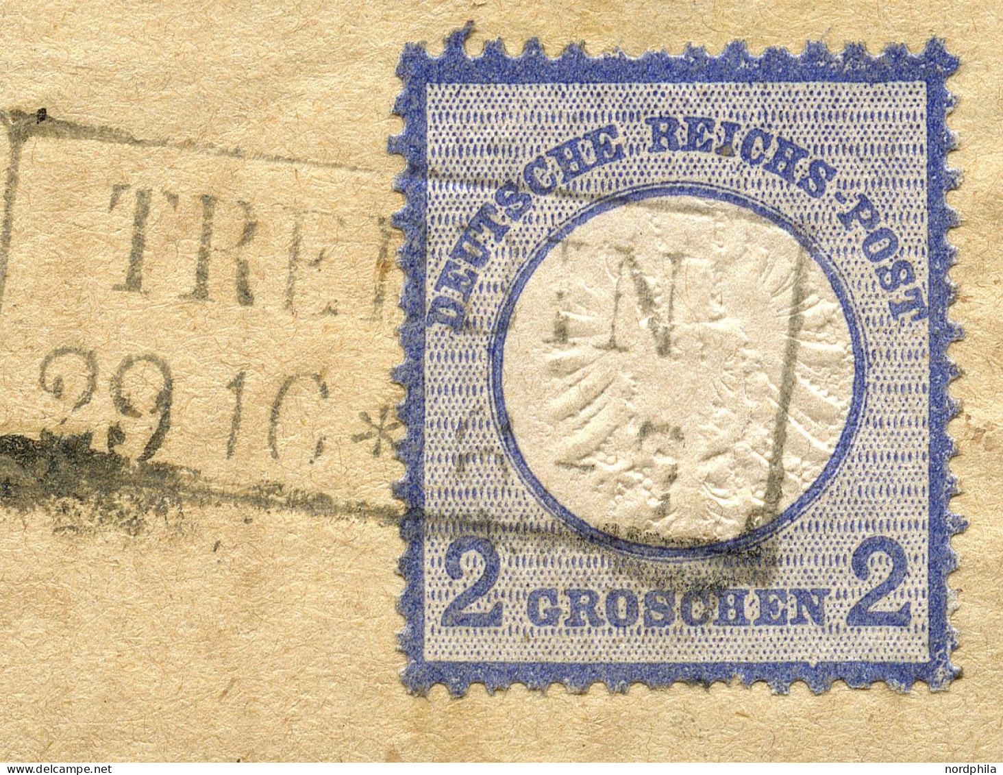 Dt. Reich 20 PräF II BrfStk, 1872, 2 Gr. Ultramarin, Mit Prägefehler II (senkrecht Ausgefallene Prägung Links), Feld 143 - Used Stamps