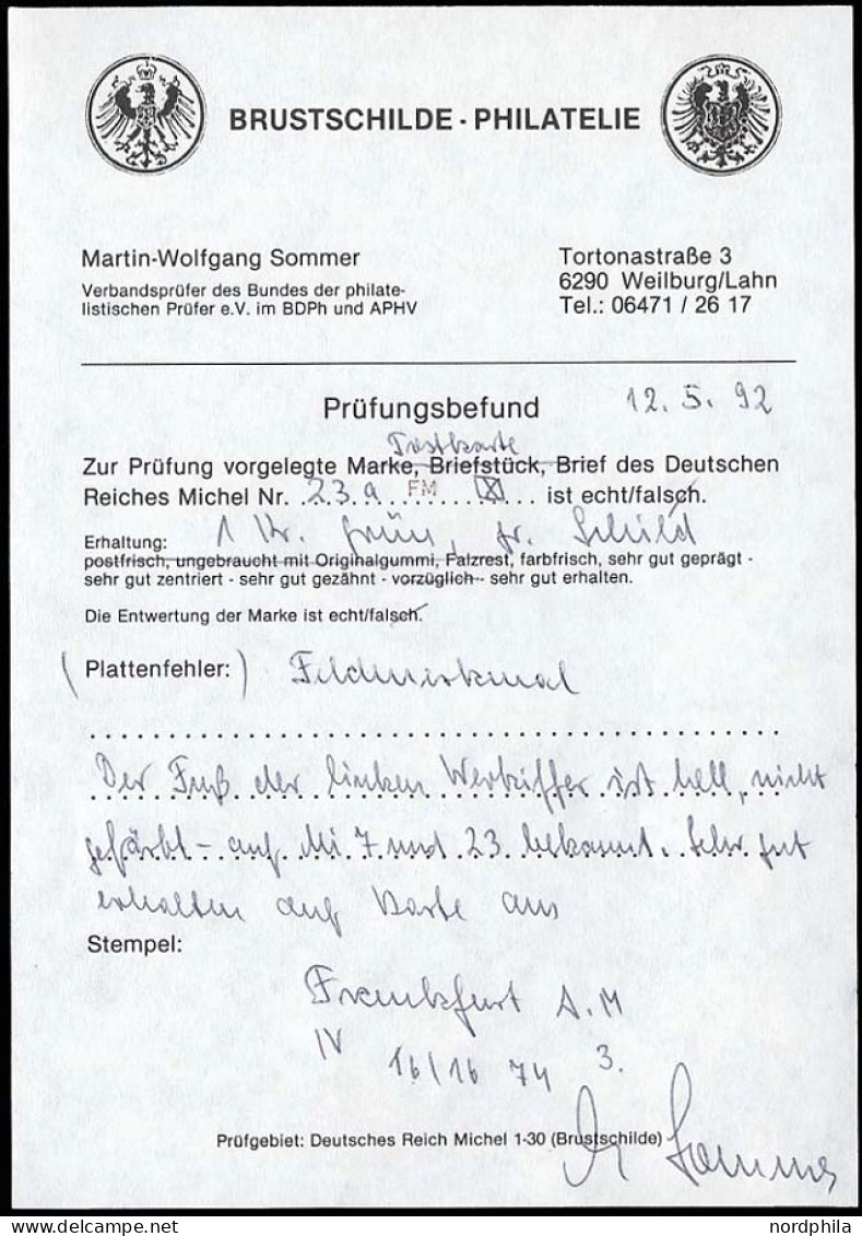 Dt. Reich 23a BRIEF, 1874, 1 Kr. Gelblichgrün Mit Feldmerkmal Der Fuß Der Linken Wertziffer Ist Hell, Nicht Gefärbt! Auf - Briefe U. Dokumente