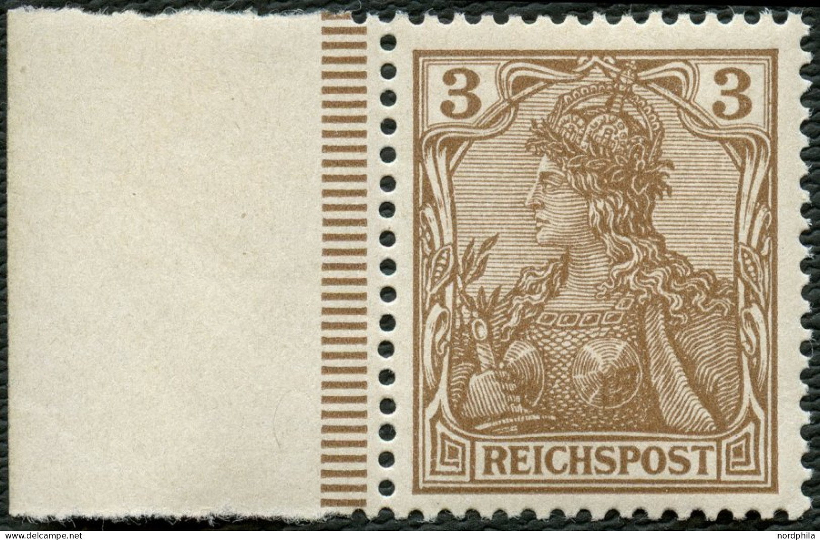 Dt. Reich 54b , 1900, 3 Pf. Dunkelorangebraun Reichspost Mit Linkem Bogenrand, Postfrisch, Kabinett, Gepr. Jäschke Und F - Neufs