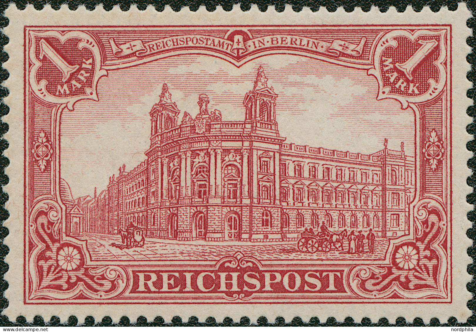 Dt. Reich 63b , 1900, 1 M. Reichspost Dunkelkarminrot, Erstfalzrest, Kabinett, Fotobefund Jäschke-L., Mi. (400.-) - Andere & Zonder Classificatie