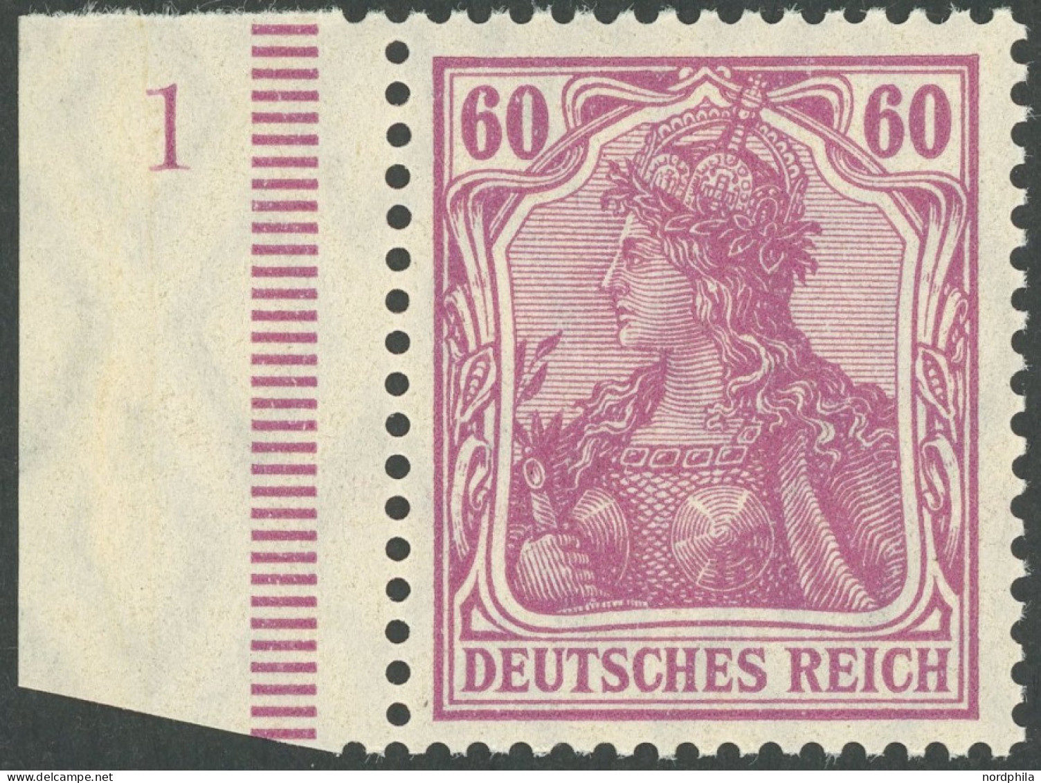 FRANKREICH VORPHILATELIE ALLIER 92I , 1911, 60 Pf. Graulila Friedensdruck, Linkes Randstück Mit Bogen-Nr. 1, Postfrisch, - Other & Unclassified