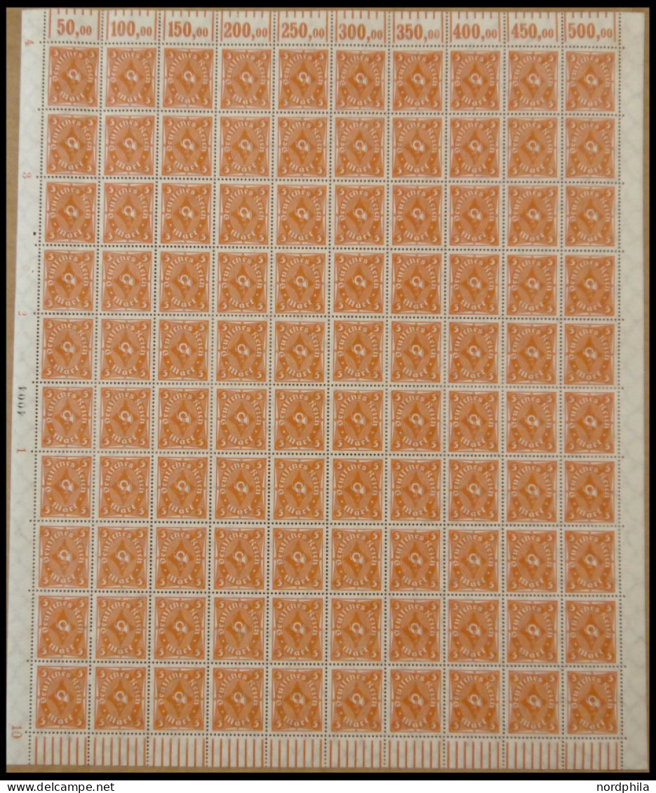 Dt. Reich 227aW , 1922, 5 M. Orange Im Bogen (100), Dabei Feld 56 Ecke Links Oben Abgeschrägt, Postfrisch, Pracht - Other & Unclassified
