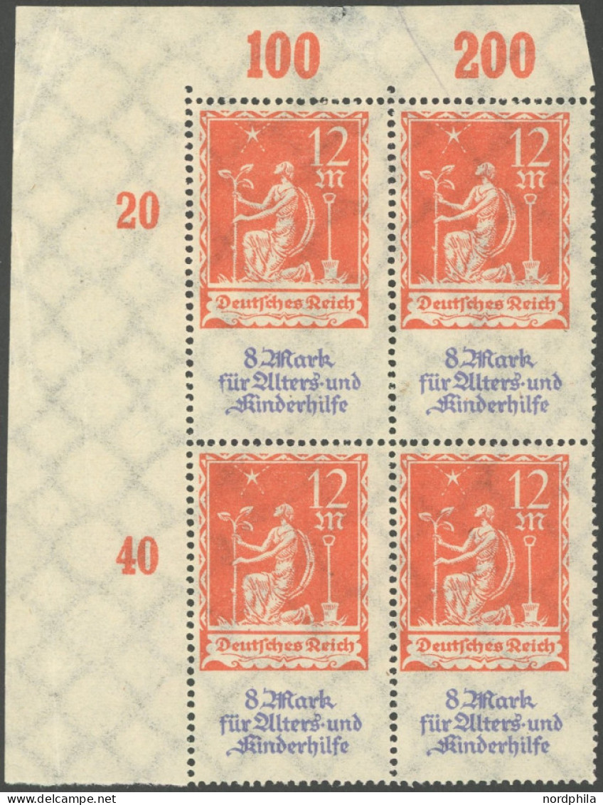 Dt. Reich 234PF , 1922, 12 M. Allegorie Mit Plattenfehler F Unten Links Abgeschrägt (Feld 1), Im Oberen Linken Eckrandvi - Sonstige & Ohne Zuordnung