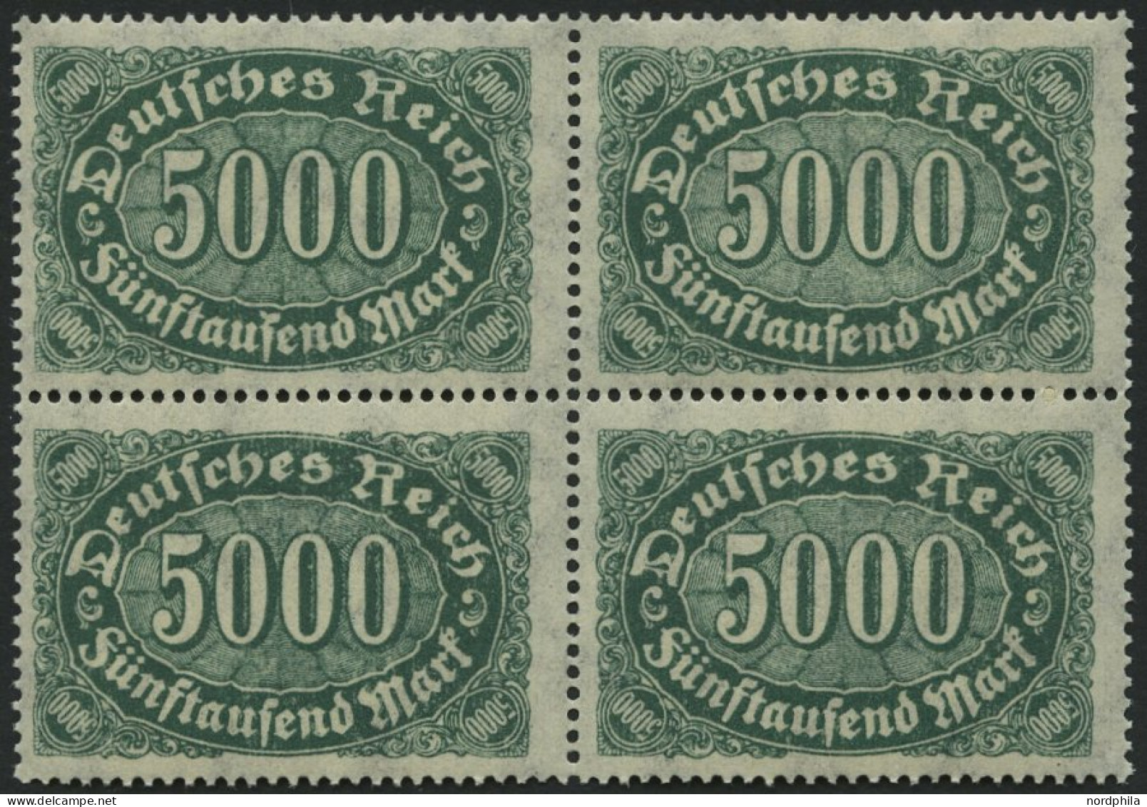 Dt. Reich 256cI , 1922, 5000 M. Dunkelbläulichgrün Mit Abart S In Fünftausend Oben Mit Haken, Im Viererblock Mit Normale - Unused Stamps