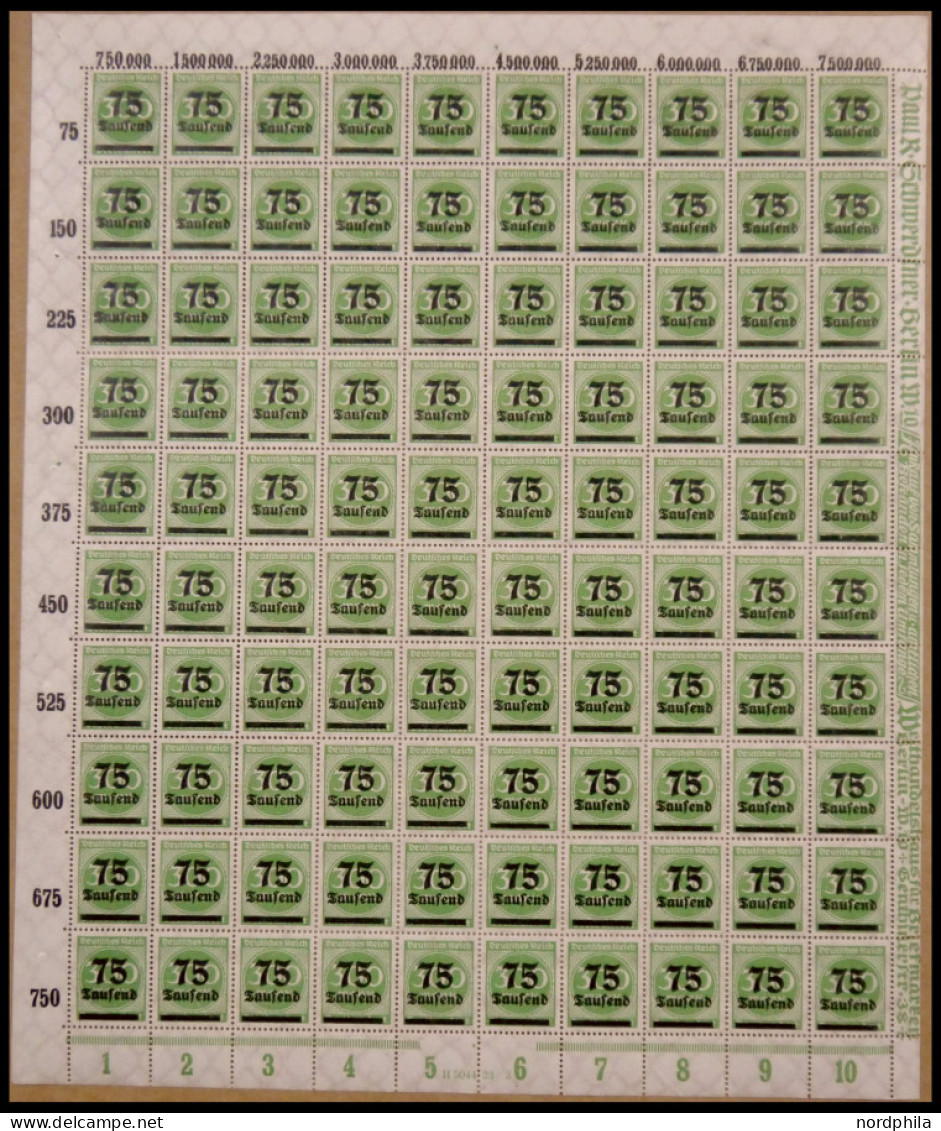 Dt. Reich 286 , 1923, 75 Tsd. Auf 300 M. Im Bogen (100), Platte 3, Rechter Rand Durchgezähnt, Mit HAN 5044.23, Mit Platt - Sonstige & Ohne Zuordnung