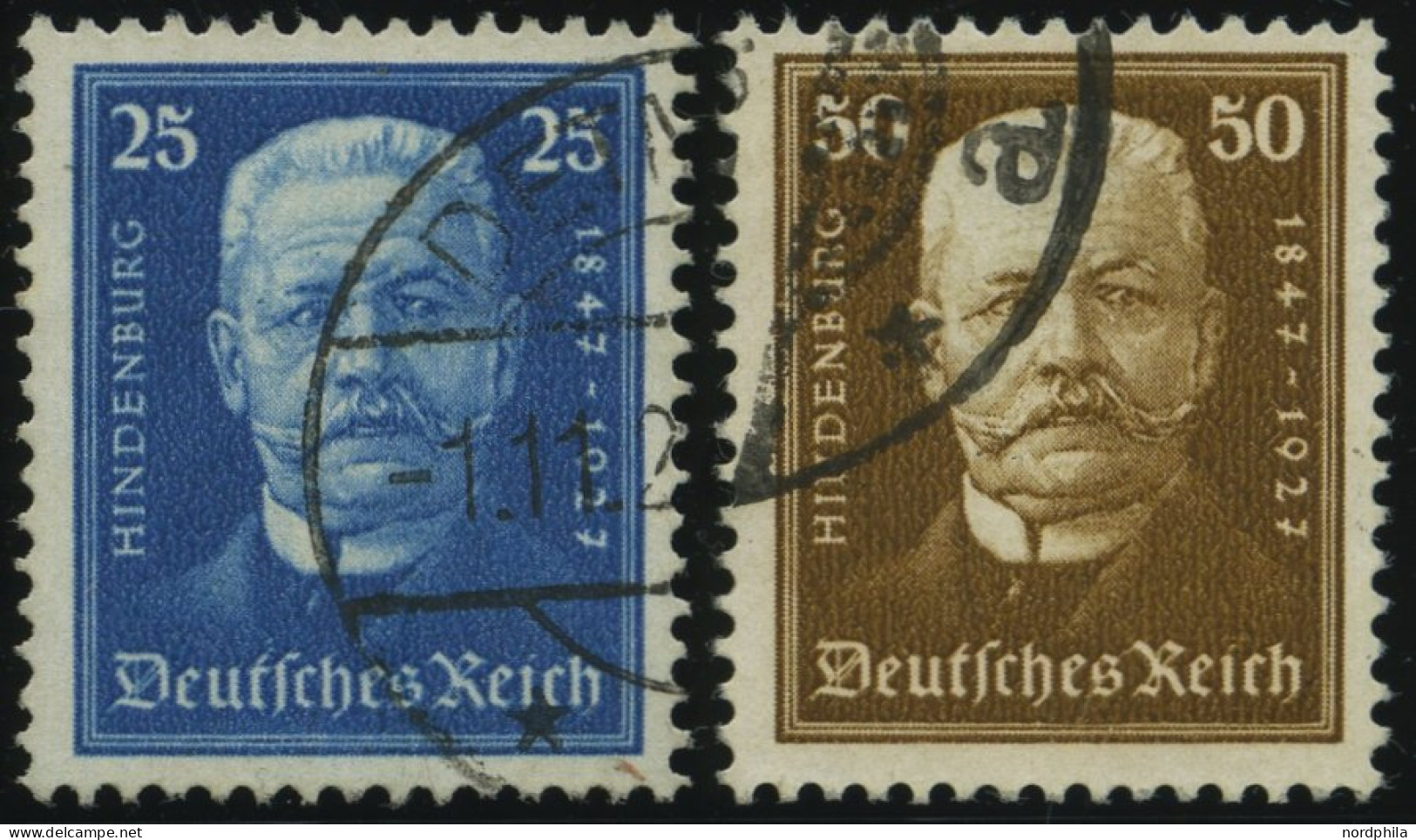 Dt. Reich 405/6 O, 1927, 25 Und 50 Pf. 80. Geburtstag, 2 Prachtwerte, Mi. 60.- - Gebruikt