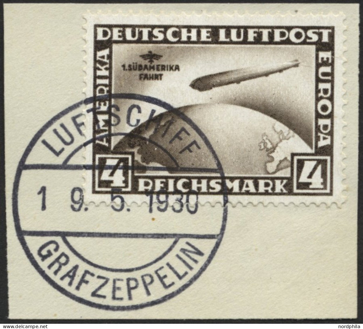 Dt. Reich 439X BrfStk, 1930, 4 RM Südamerikafahrt, Wz. Stehend, Prachtbriefstück, Mi. (400.-) - Gebruikt