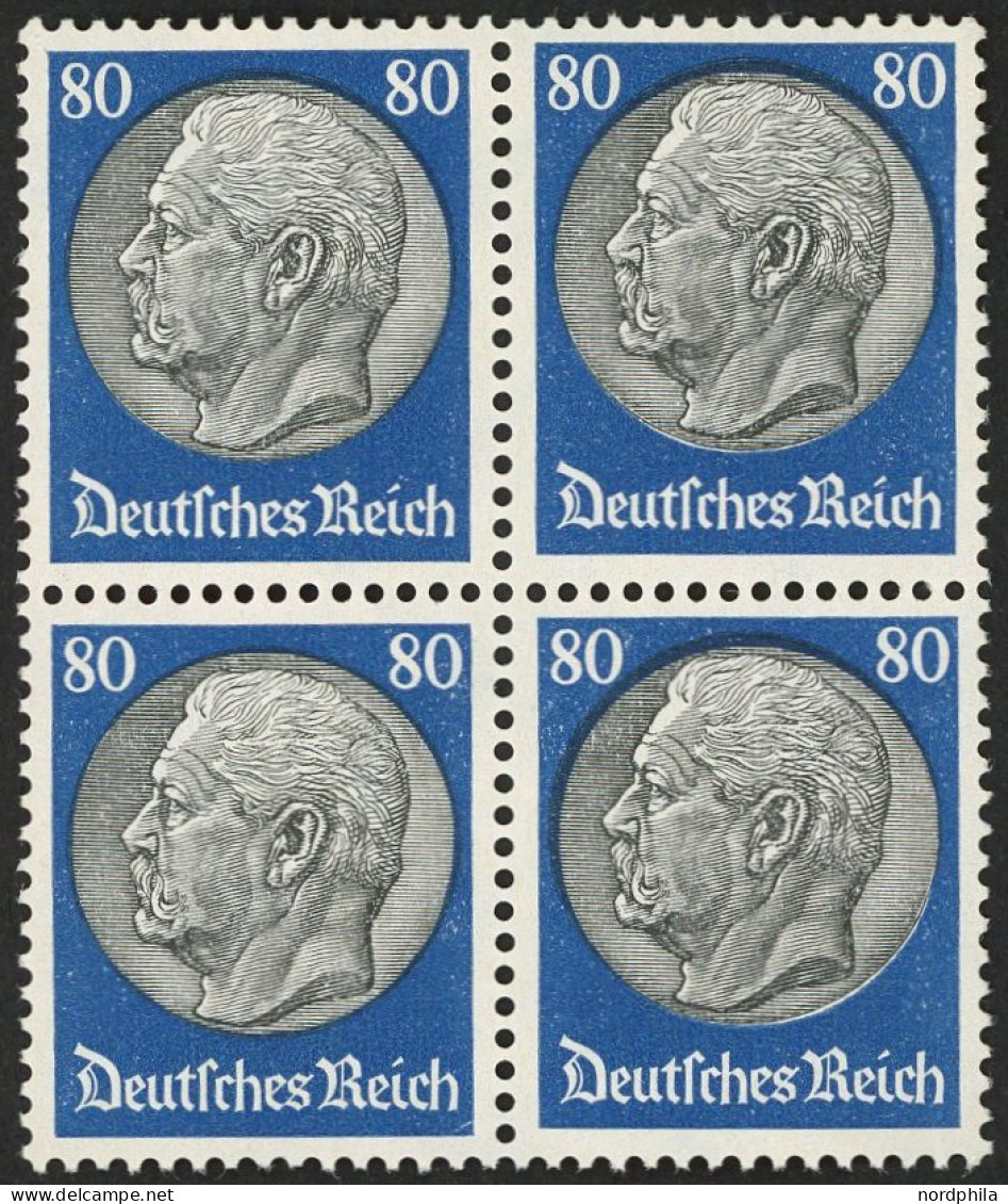 Dt. Reich 494 VB , 1933, 80 Pf. Hindenburg, Wz. 2, Im Viererblock, Postfrisch, Pracht, Mi. 120.- - Autres & Non Classés