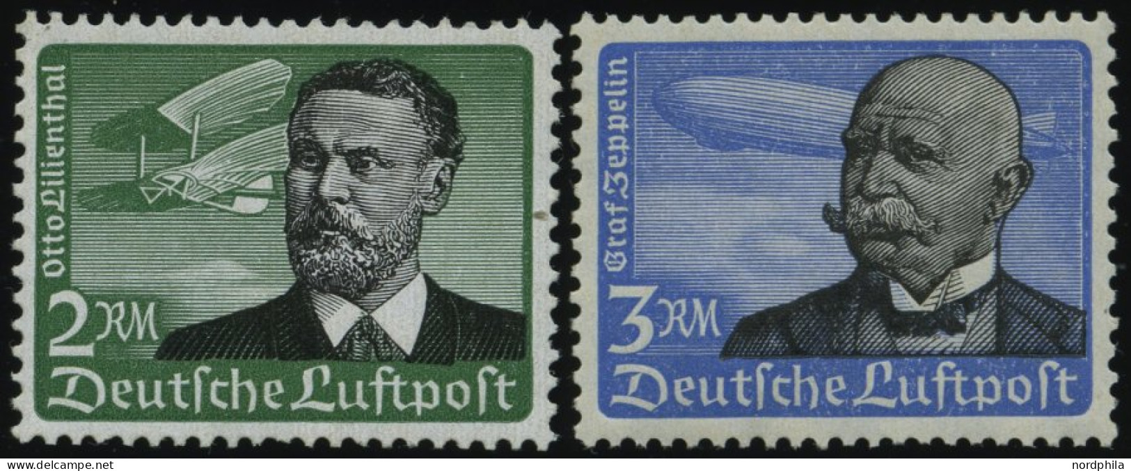 Dt. Reich 538/9x , 1934, 2 RM Lilienthal Und 3 RM Graf Zeppelin, Senkrechte Gummiriffelung, 2 Prachtwerte, Mi. 330.- - Unused Stamps