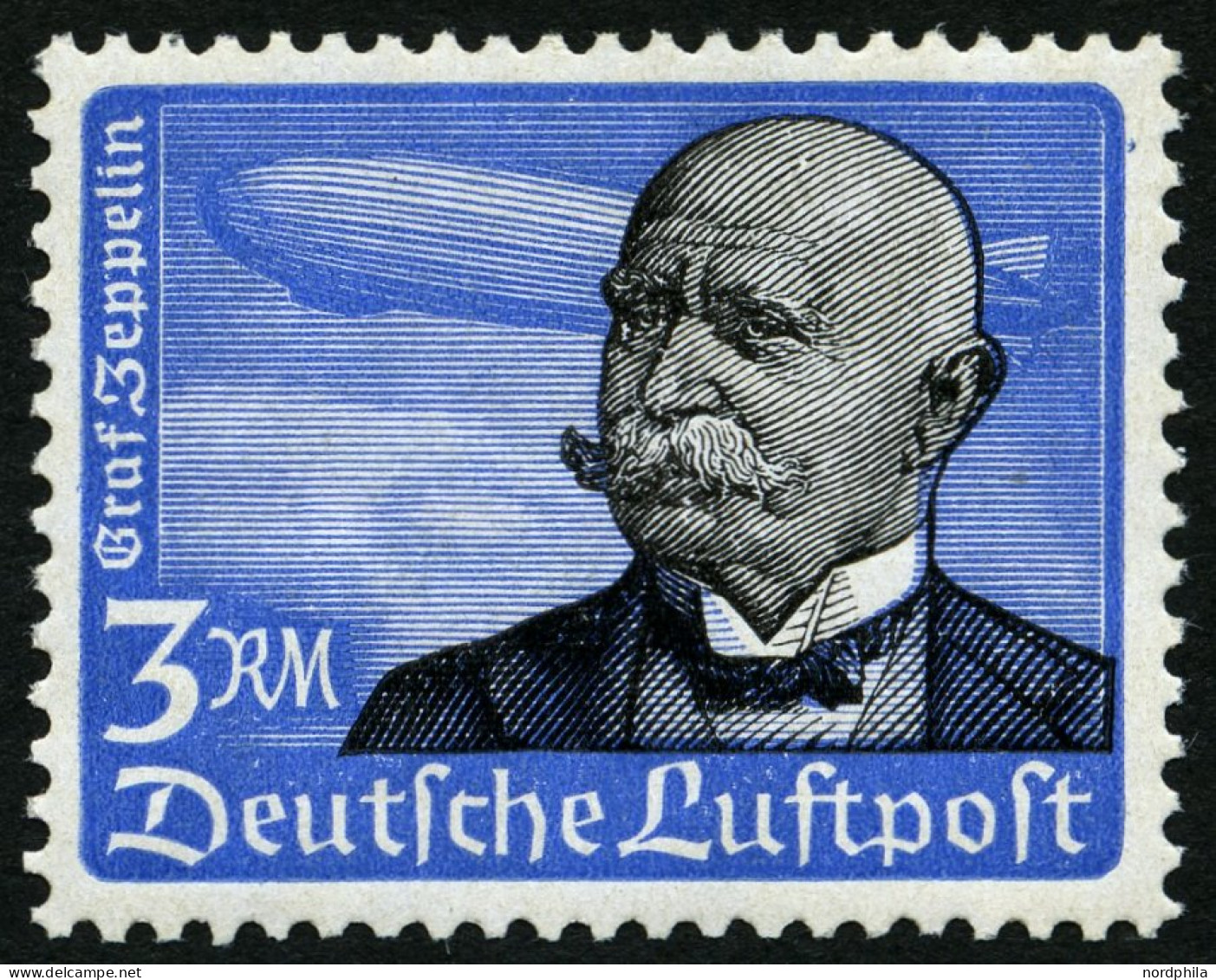 Dt. Reich 539x , 1934, 3 RM Graf Zeppelin, Senkrechte Gummiriffelung, Pracht, Mi. 200.- - Neufs