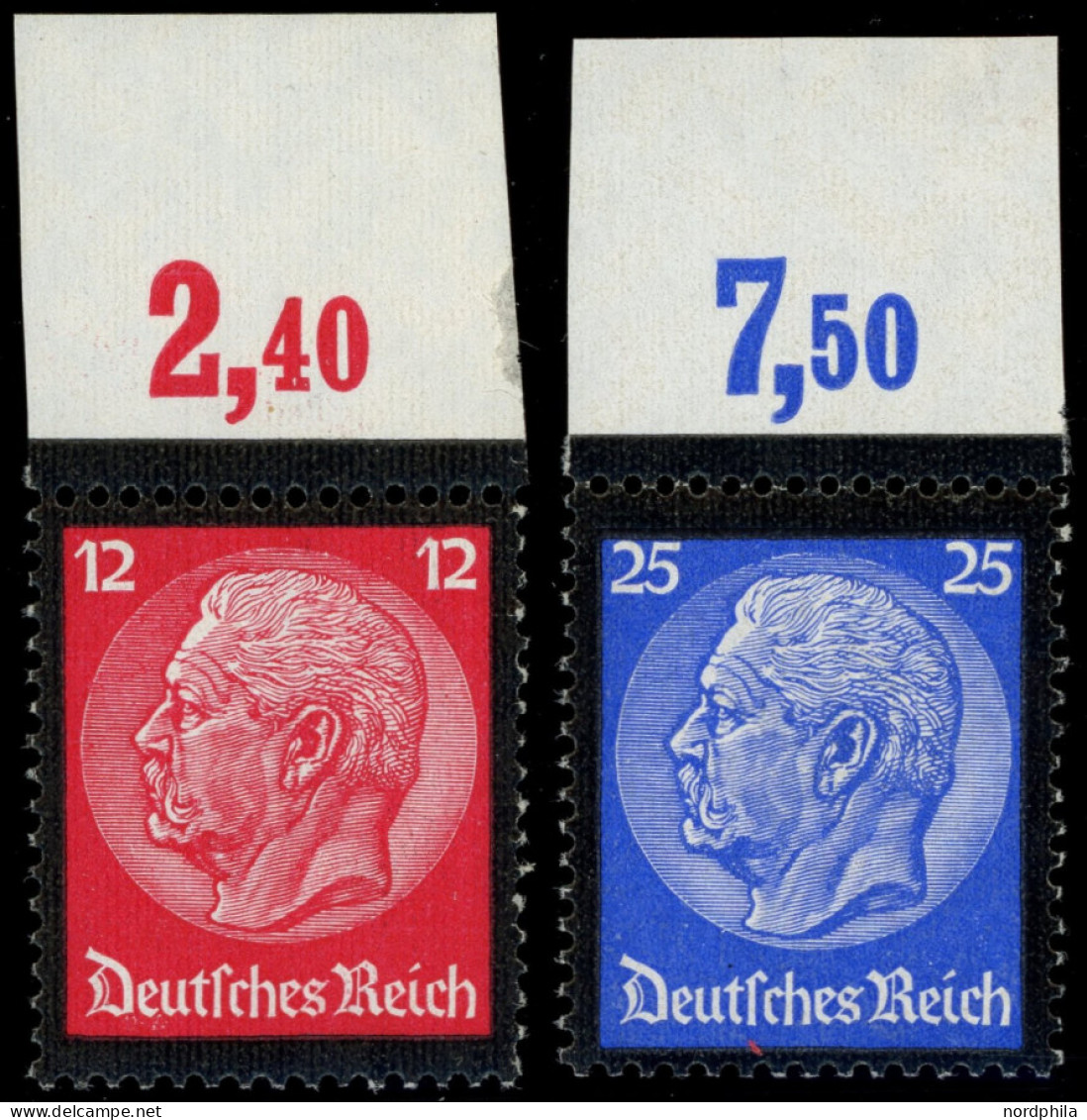 Dt. Reich 552/3P OR , 1934, 12 Und 25 Pf. Hindenburg-Trauer, Plattendruck, Je Vom Oberrand, Postfrisch, 2 Prachtwerte, M - Other & Unclassified