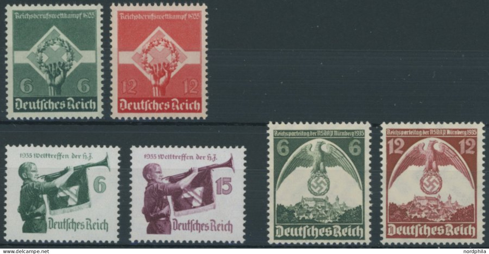 Dt. Reich 571/2,584-87x , 1935, 3 Postfrische Prachtsätze, Mi. 100.- - Ongebruikt