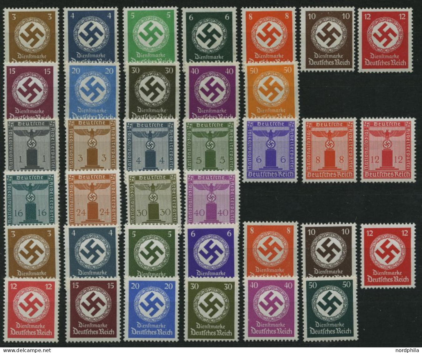 DIENSTMARKEN D 132-43,155-77 , 1934-42, 3 Prachtsätze, Mi. 145.- - Dienstmarken