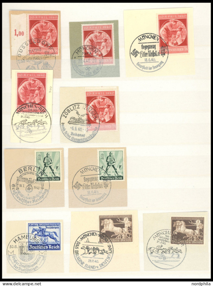 SAMMLUNGEN 1937-45, saubere Sammlung von 450 Werten auf Briefstücken mit Sonderstempeln, alle verschieden, Prachtsammlun