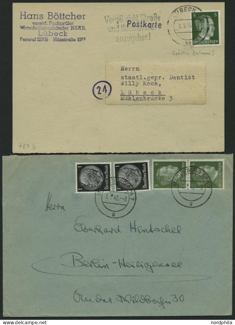 LOTS 1941-45, Partie Von 47 Verschiedenen Belegen Mit Hitler-Freimarken Frankaturen, Teils Seltene Kombinationen, Meist  - Lettres & Documents