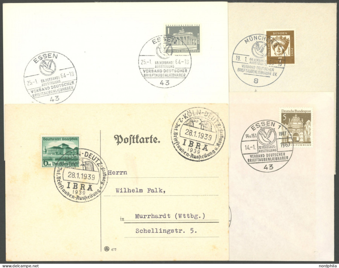 LOTS 1939/67, DEUTSCHE BRIEFTAUBEN-AUSSTELLUNG, 4 Verschiedene Sonderstempel Auf 4 Belegen, Pracht - Sonstige & Ohne Zuordnung