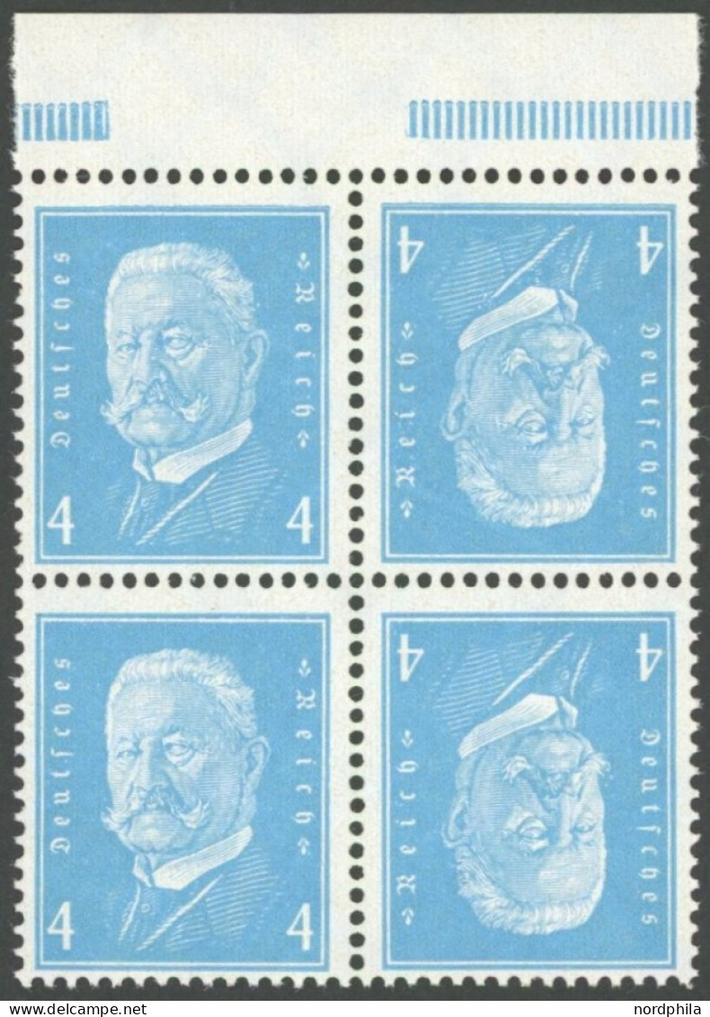 ZUSAMMENDRUCKE K 9OR , 1932, Hindenburg Kehrdruckpaar 4 + 4 Vom Oberrand, Postfrisch, Pracht - Zusammendrucke