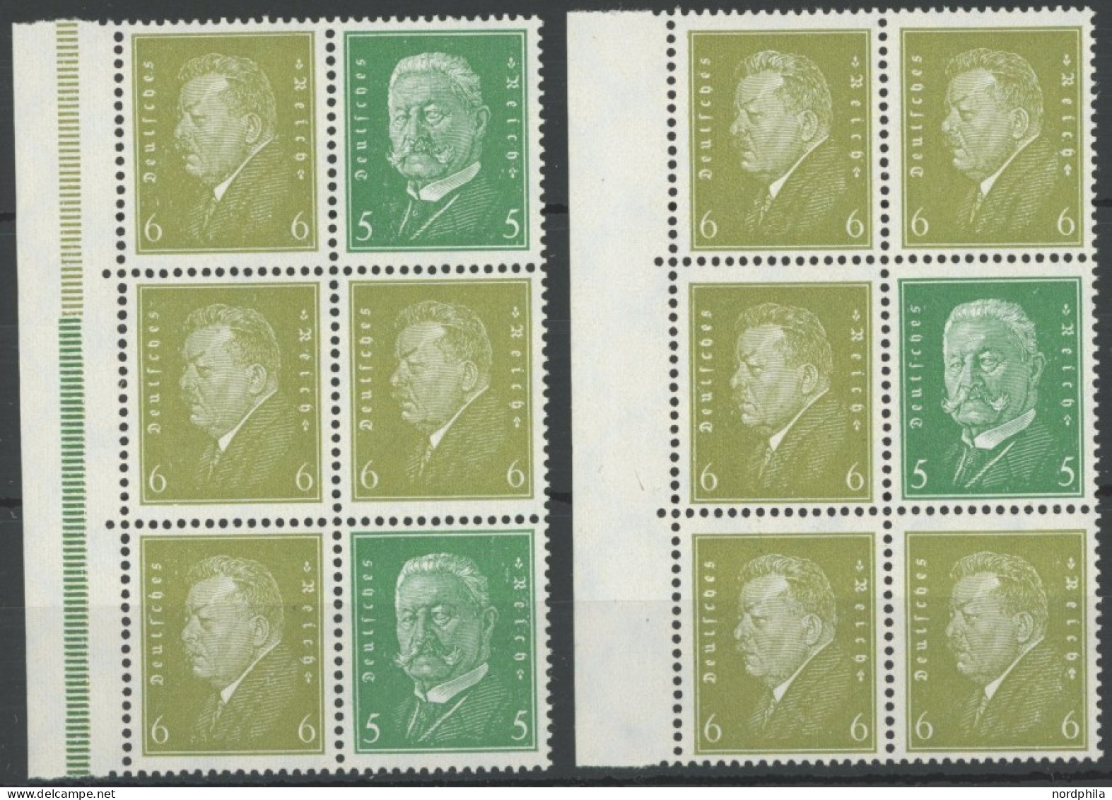 ZUSAMMENDRUCKE S 43,45 , 1932, Reichspräsidenten 5 + 6 + 5 Und 6 + 5 + 6, Je Im Randblock, Postfrisch, Pracht - Se-Tenant