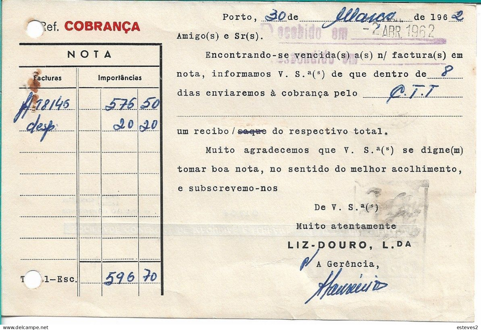 Portugal , 1962 , LIZ-DOURO , FACOM  Workshop Tools , Porto , Commercial Postcard - Portugal