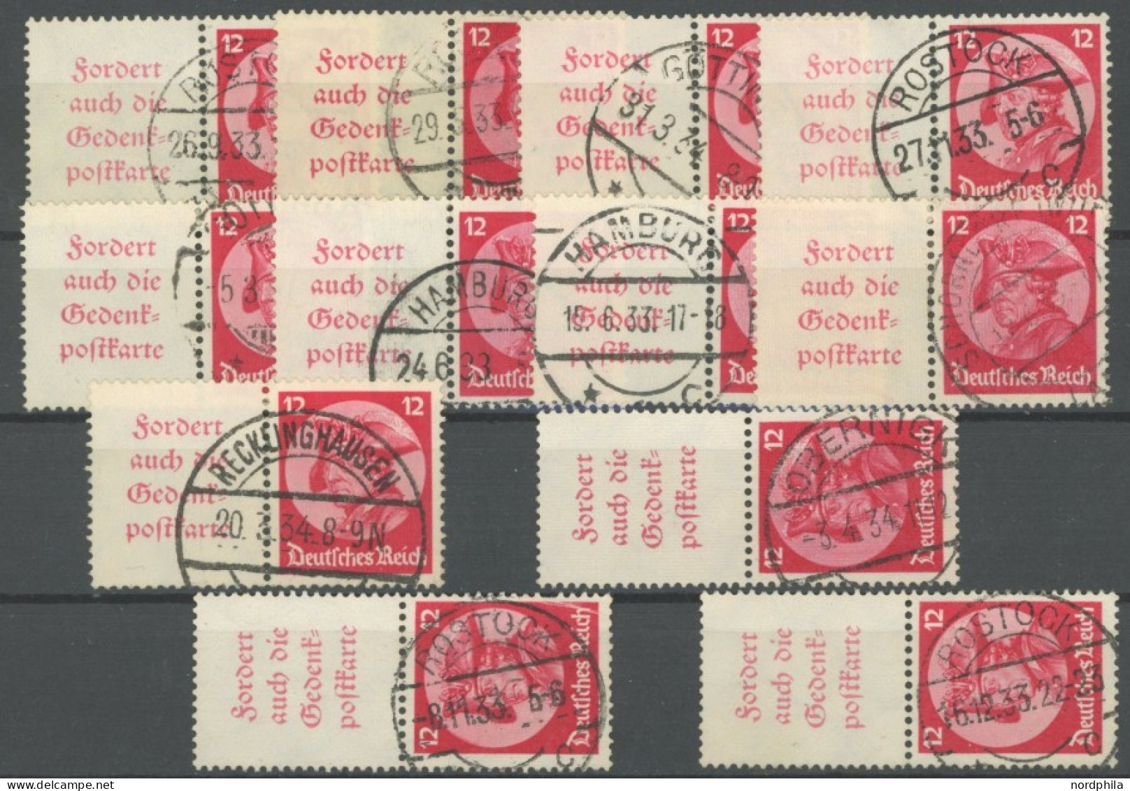 ZUSAMMENDRUCKE S 102,W 45 O, 1933, Fridericus A4 + 12, Senkrecht (3x) Und Waagerecht 9x, Meist Pracht, Mi. 225.- - Zusammendrucke