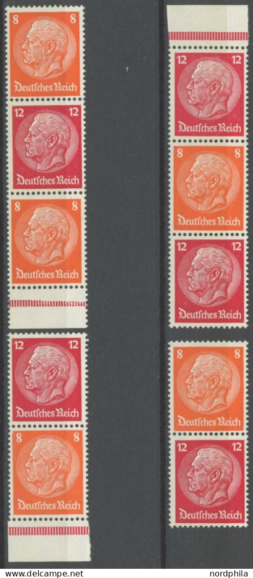 ZUSAMMENDRUCKE S 110-13 , 1933, Hindenburg, Wz. 2, Alle 4 Senkrechten Zusammendrucke, Dabei 3 Ränder, Postfrisch, Pracht - Zusammendrucke