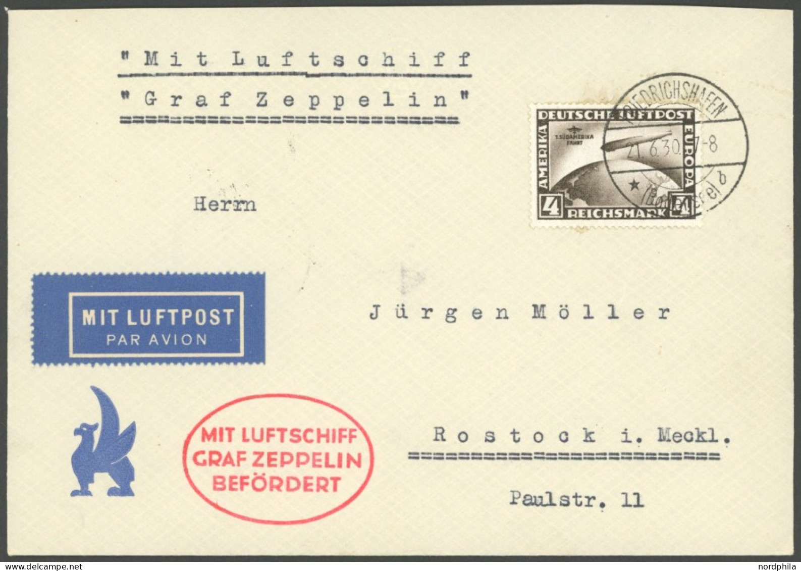 ZEPPELINPOST 68Ba BRIEF, 1930, Deutschlandfahrt, München - Kopenhagen - Berlin, Auflieferung Friedrichshafen, Frankiert  - Poste Aérienne & Zeppelin