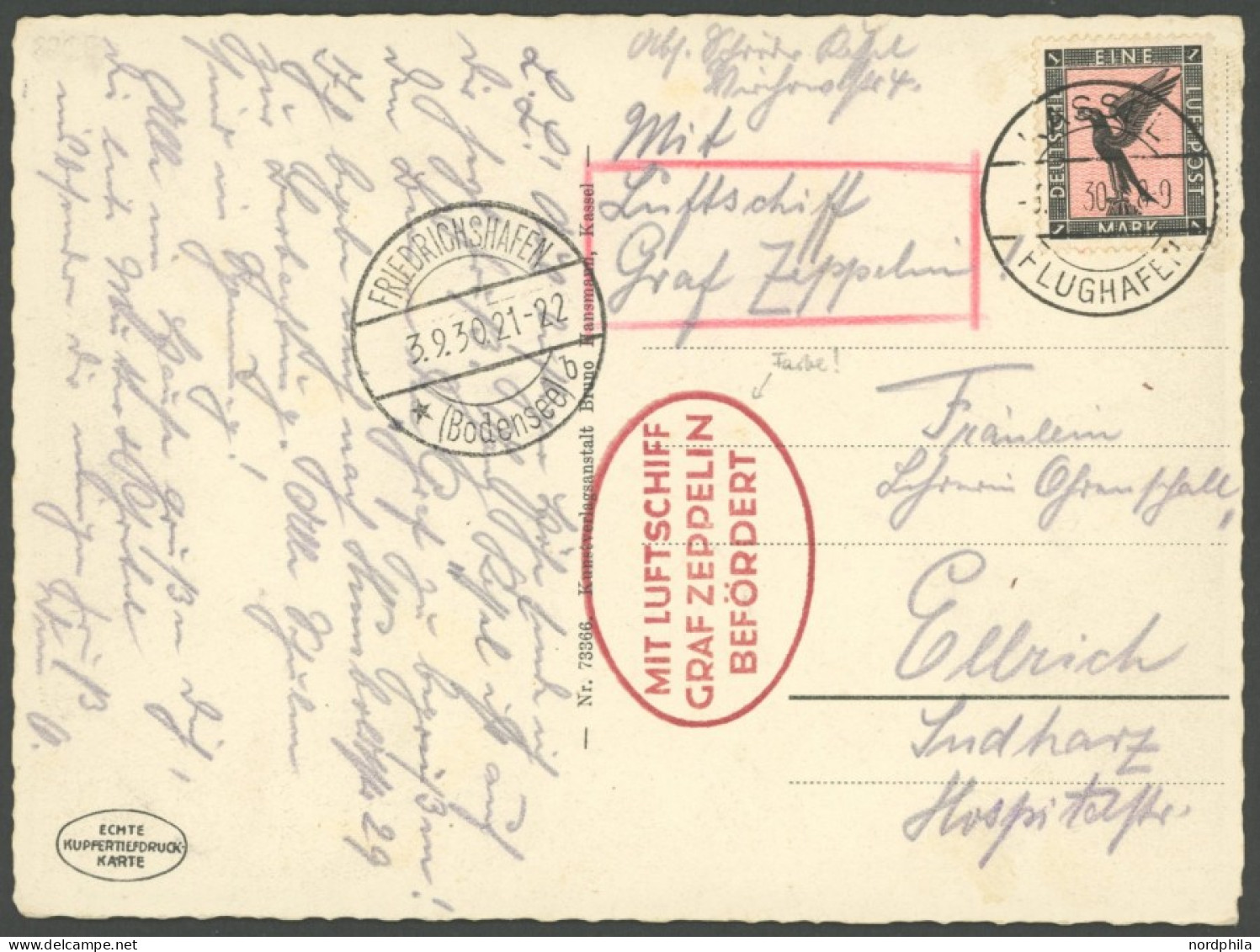 ZEPPELINPOST 82Ca BRIEF, 1930, Landungsfahrt Nach Kassel, Auflieferung Kassel, Bestätigungsstempel Type I In Dunkelrot,  - Airmail & Zeppelin