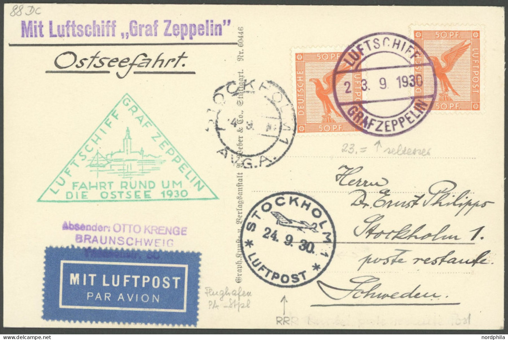 ZEPPELINPOST 88Dc BRIEF, 1930, Ostseefahrt, Abwurf Stockholm, Bordpost, Auf Prachtbrief Nach Schweden - Poste Aérienne & Zeppelin