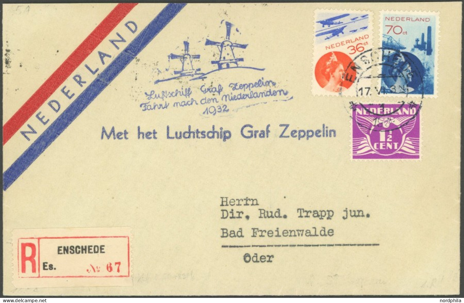 ZULEITUNGSPOST 165A BRIEF, Niederlande: 1932, Fahrt In Die Niederlande, Auflieferung Enschede, Einschreibbrief, Pracht - Airmail & Zeppelin