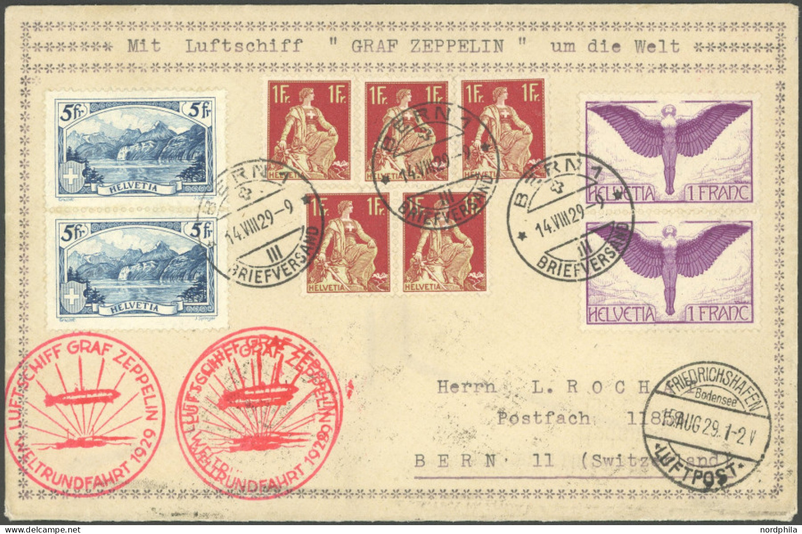 ZULEITUNGSPOST 30 BRIEF, Schweiz: 1929, Weltrundfahrt, Rundfahrt Bis Friedrichshafen, Prachtbrief - Airmail & Zeppelin
