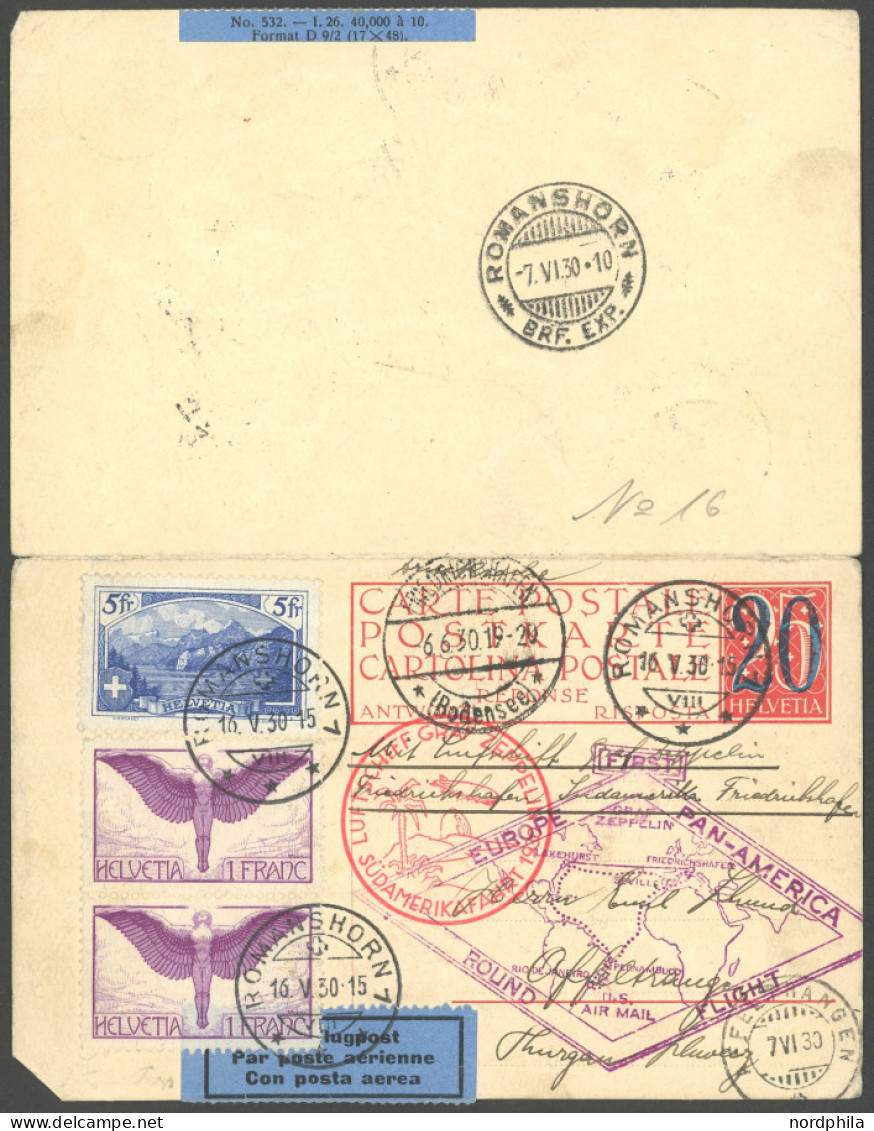 ZULEITUNGSPOST 55/57P BRIEF, Schweiz: 1930, Englandfahrt Mit Anschließender Südamerika-Rundfahrt Friedrichshafen-Friedri - Airmail & Zeppelin