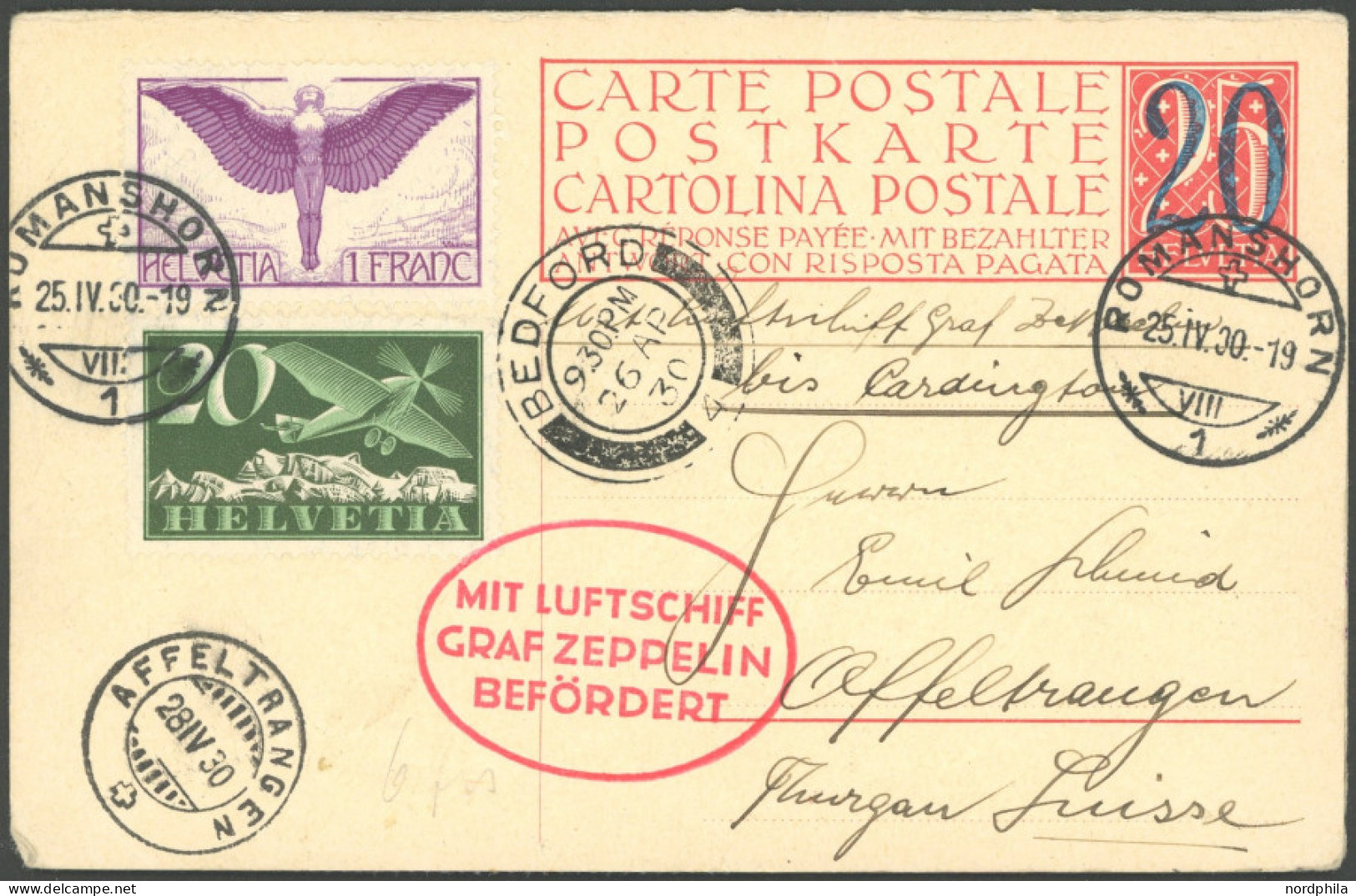 ZULEITUNGSPOST 55/57P BRIEF, Schweiz: 1930, Englandfahrt Mit Anschließender Südamerika-Rundfahrt Friedrichshafen-Friedri - Poste Aérienne & Zeppelin