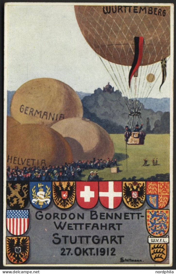 BALLON-FAHRTEN 1897-1916 27.10.1912, GORDON-BENNET-WETTFAHRT, 5 Pf. Germania-Ganzsachenkarte Mit Rotem Privaten Ereignis - Fesselballons