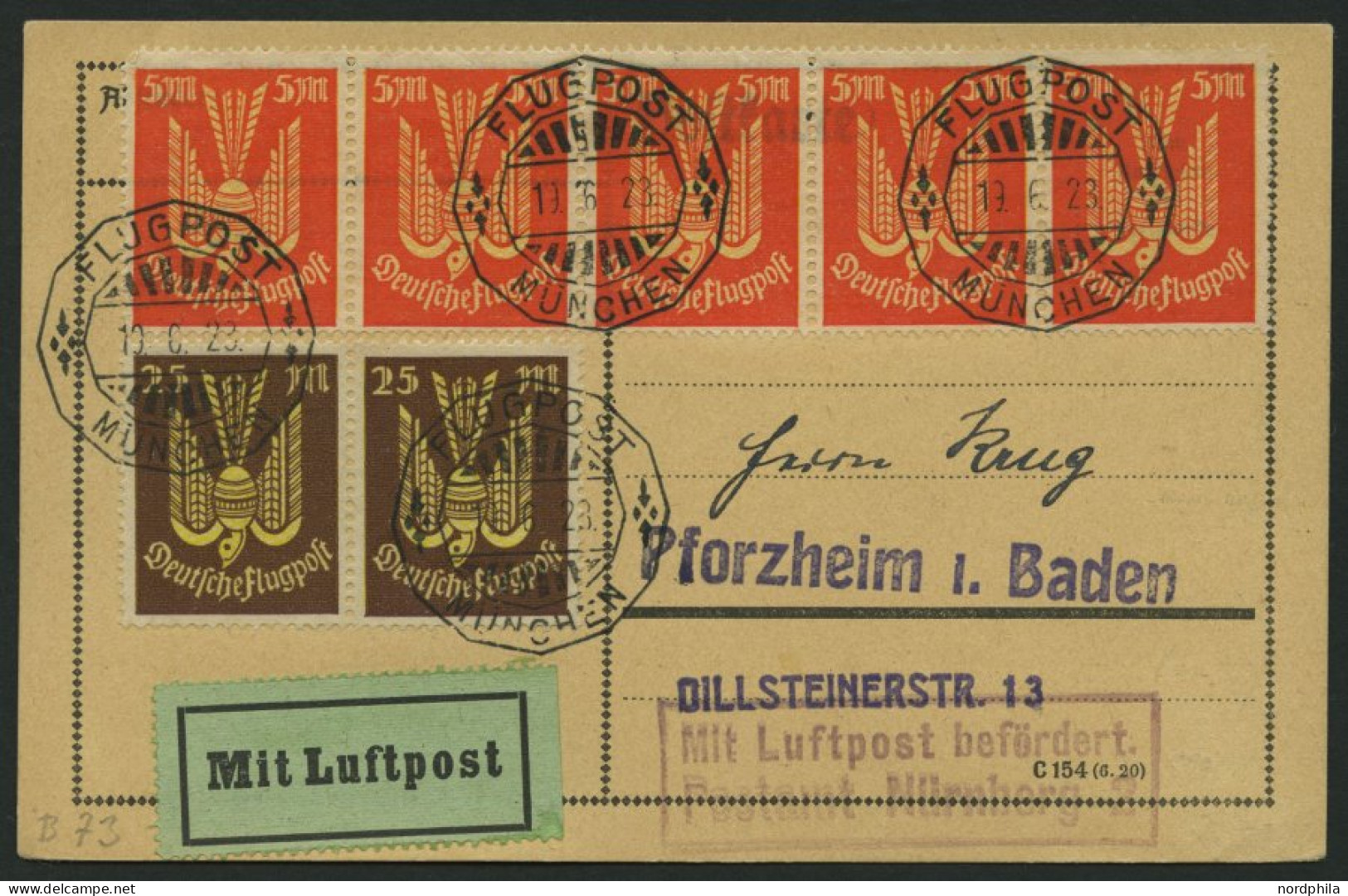 SPÄTERE FLÜGE (SPF) 23.9.07 BRIEF, 16.6.1923, München-Nürnberg, Prachtkarte - Vliegtuigen